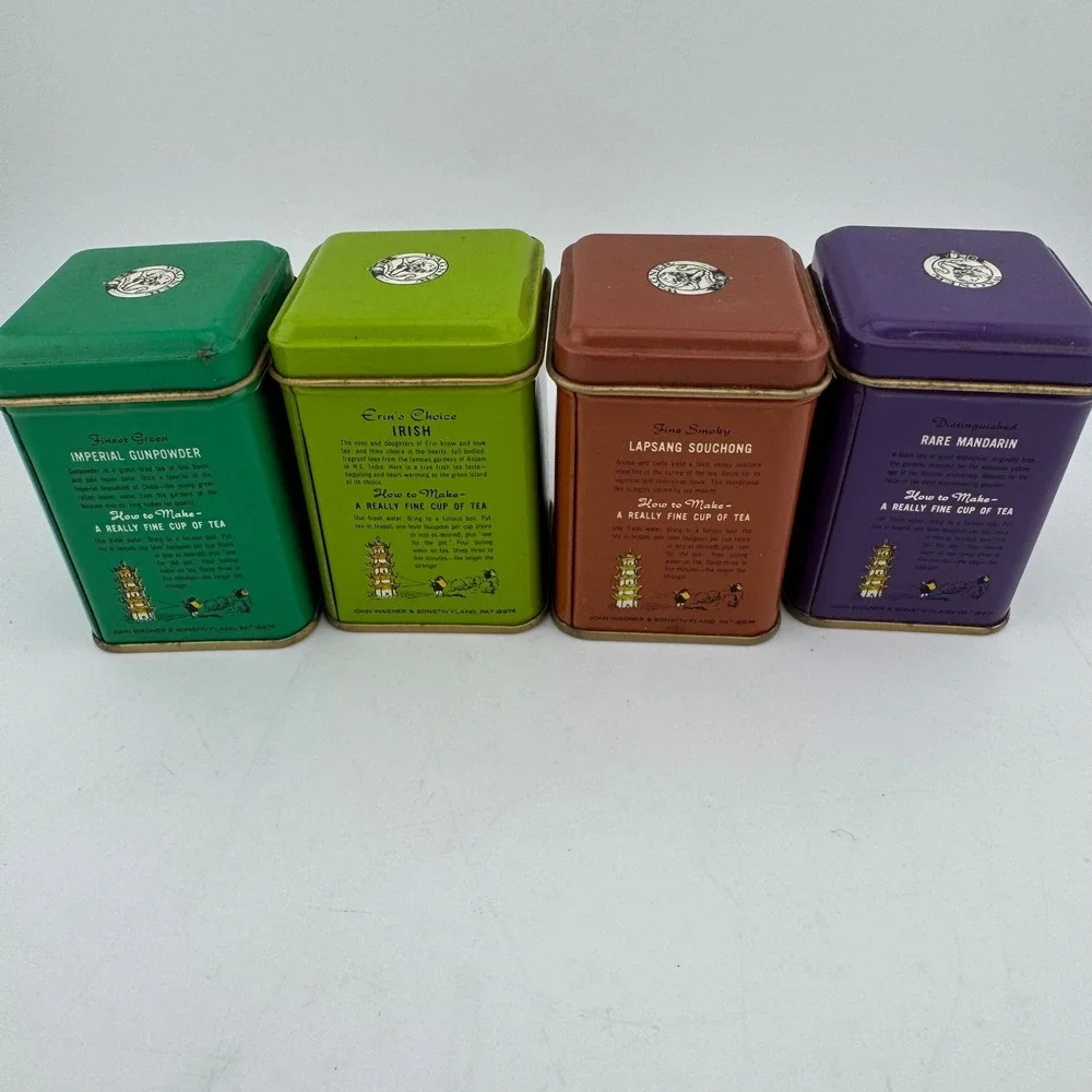 John Wagner & Sons Tea Tins Small Multicolor Vintage Set of 4 Kitchenalia